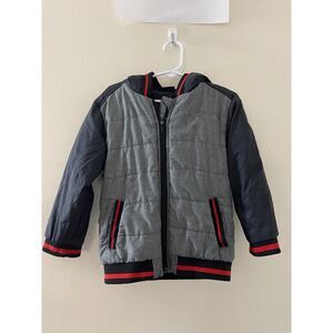 Vrasalon3T Toddler Boys Dark Grey Black Red Stripe Quilted Varsity Bomber Jacket